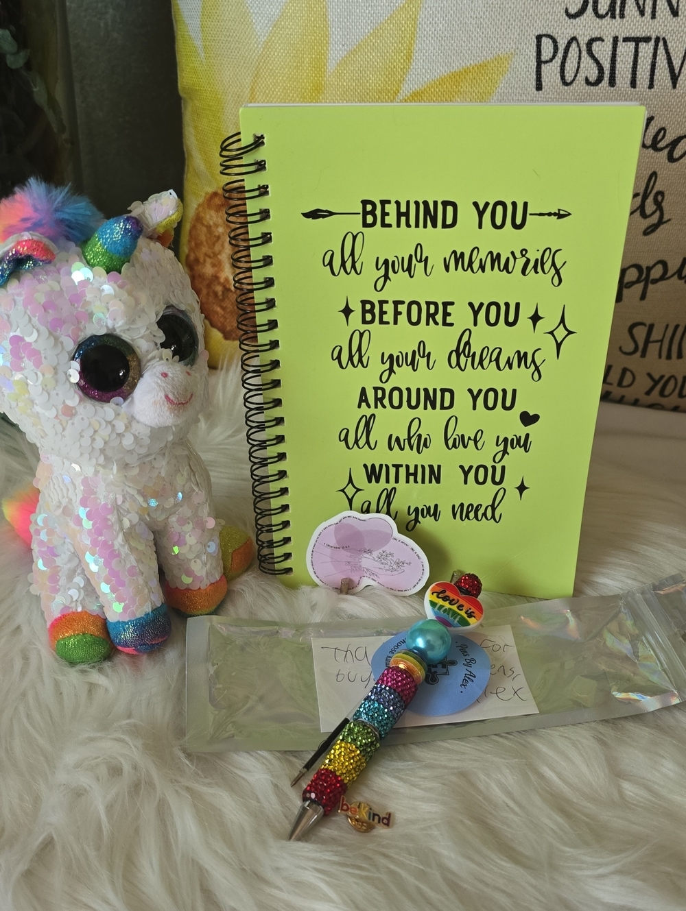 Sequined Unicorn TY Plushie With Rainbow pen By ALEX With A Journal